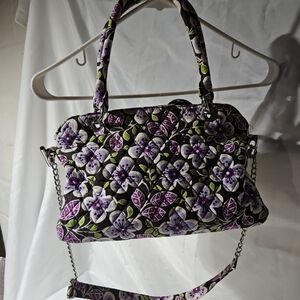 Vera Bradley Retired Plum Petals Pattern Purse With Detachable Chain Strap